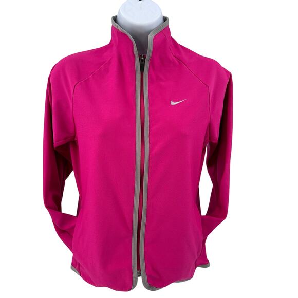 Nike Dri-Fit Pink Gray Full Zip Running Track Jacket Youth Size L Athletic Fit - Picture 2 of 14